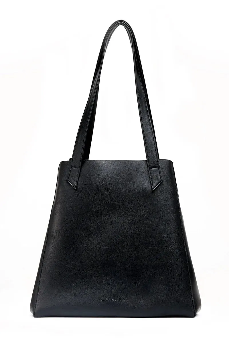 Totissimo Foldable Vegan Leather Tote Bag | Black