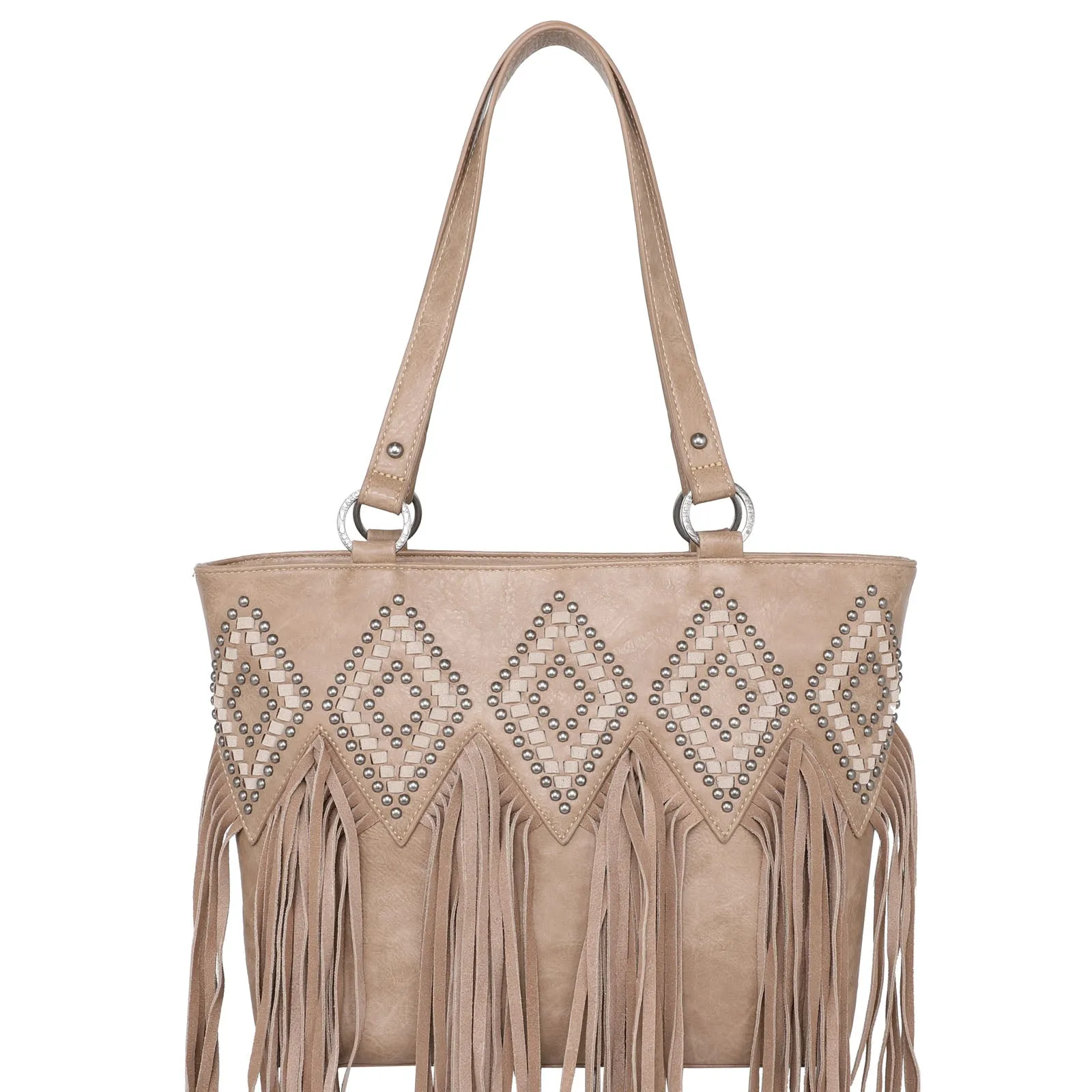 TR143G-8317 Trinity Ranch Leather Fringe Collection Concealed Carry Tote