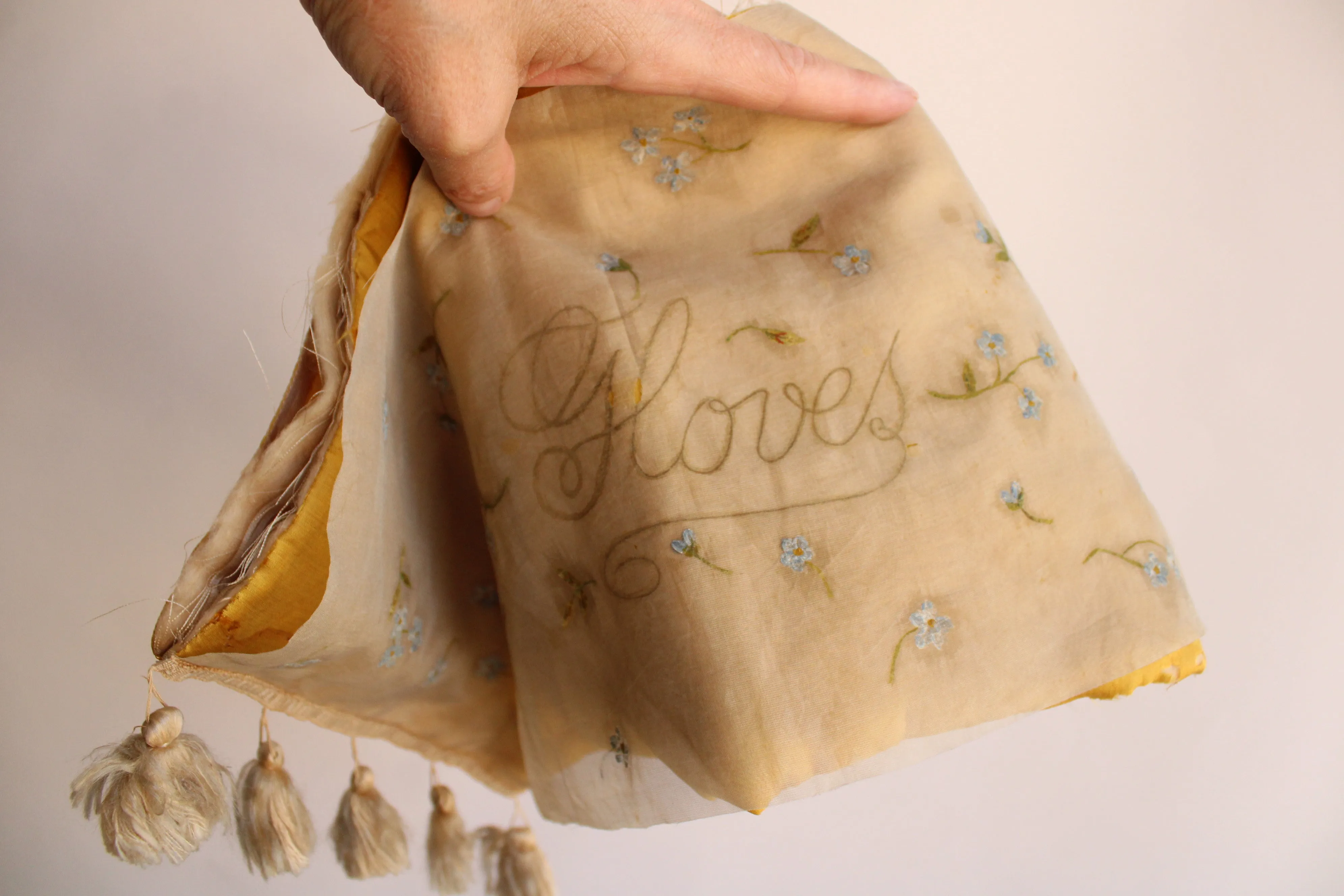 Vintage Antique Gold Silk Gloves Bag