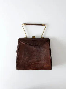 vintage reptile embossed leather framed bag