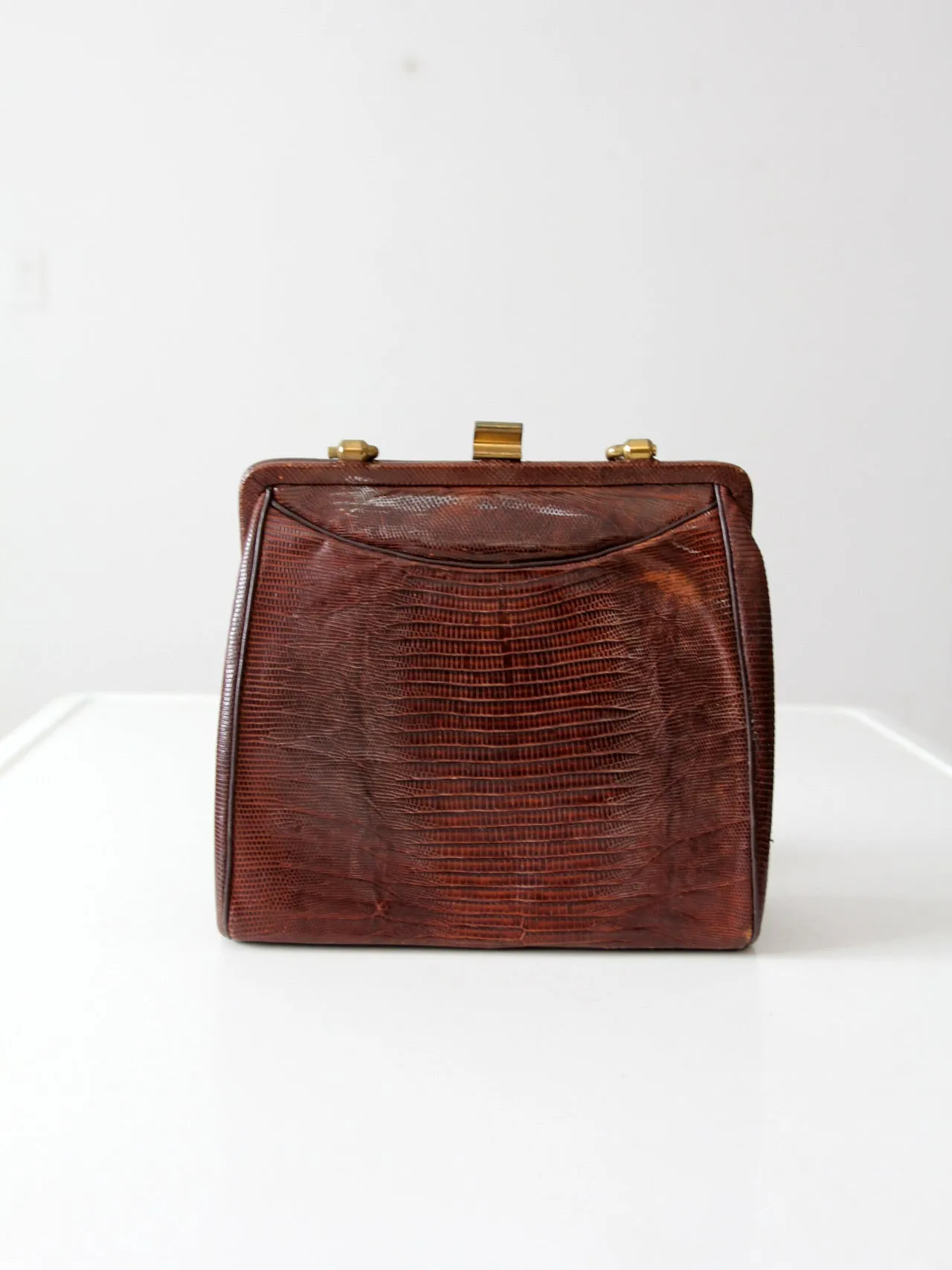 vintage reptile embossed leather framed bag