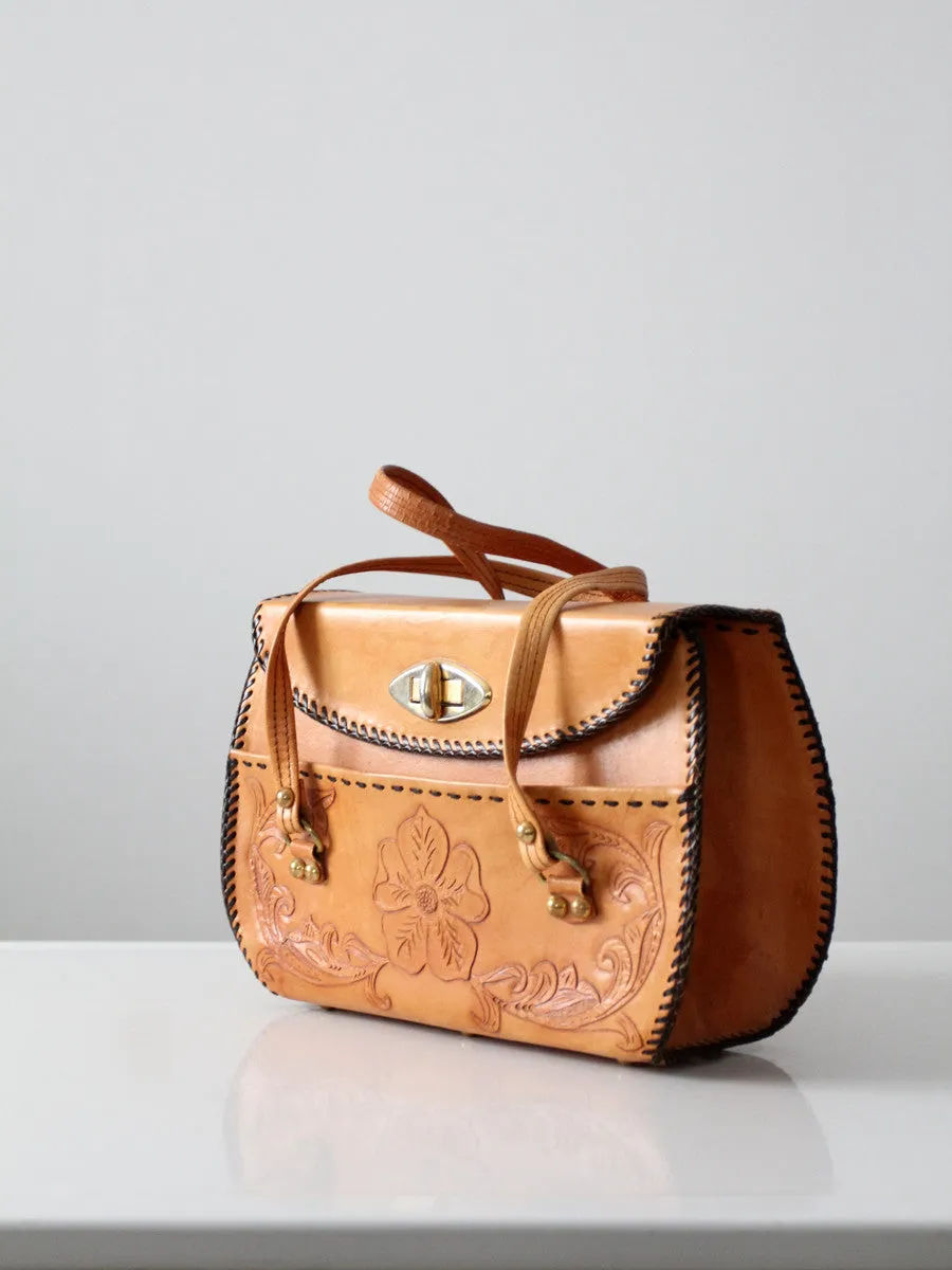 vintage tooled leather hand bag