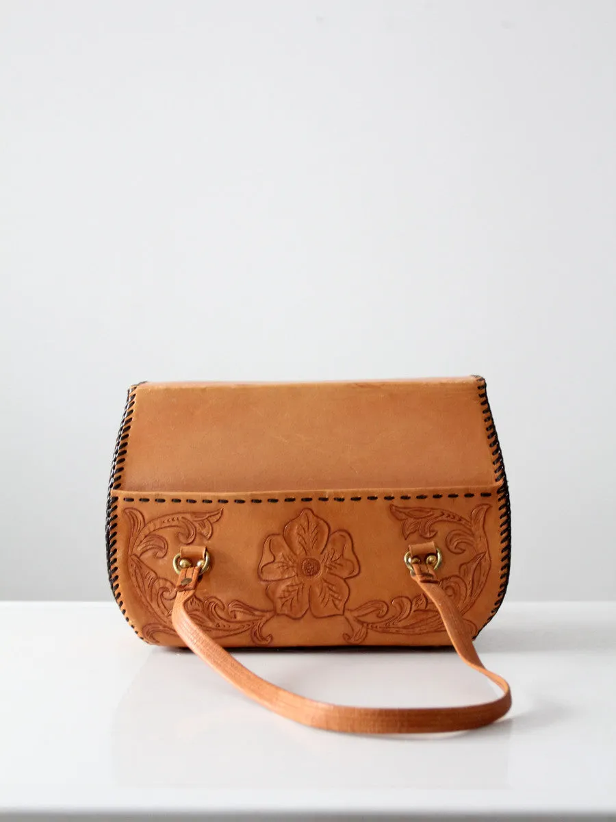 vintage tooled leather hand bag