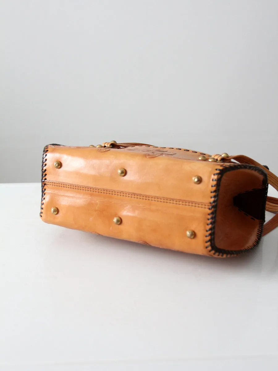 vintage tooled leather hand bag