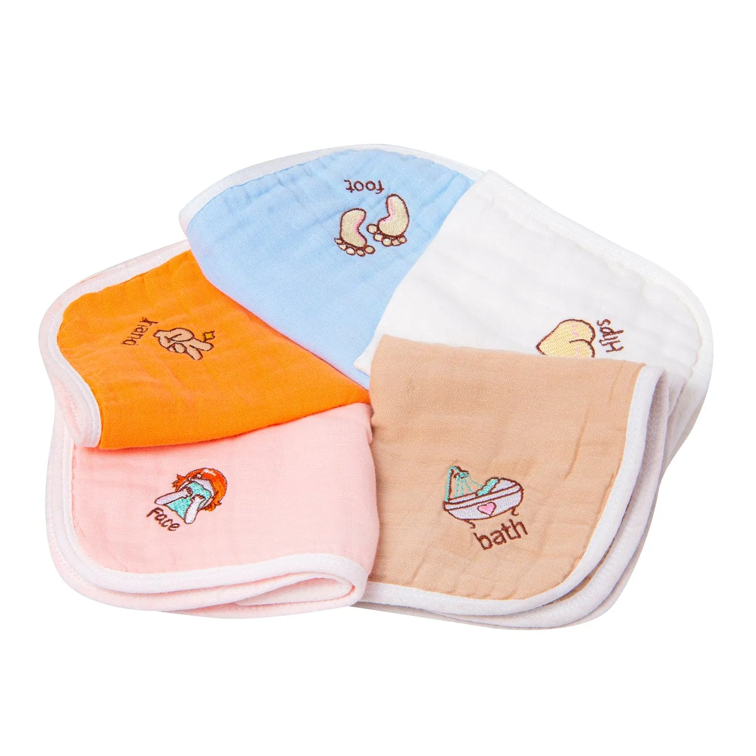 Wash Cloth Muslin Napkins Pack Of 5 Multipurpose Multicolour