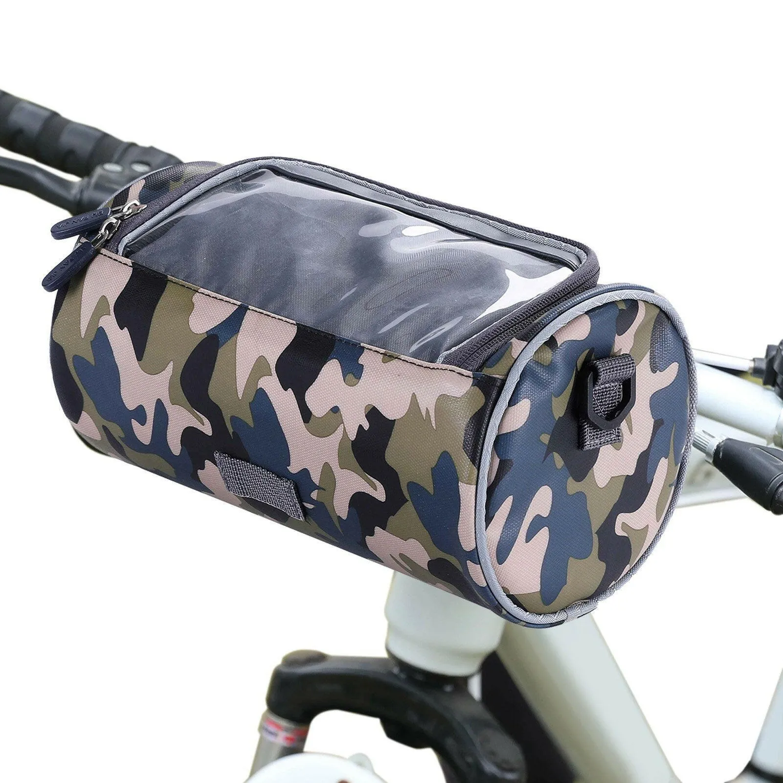 Waterproof Bike Handlebar Bag Bicycle Front Bag Camouflage Touchscreen Phone Holder Bag Pack Shoulder Bag MTB Cycling Storage Bag Pannier