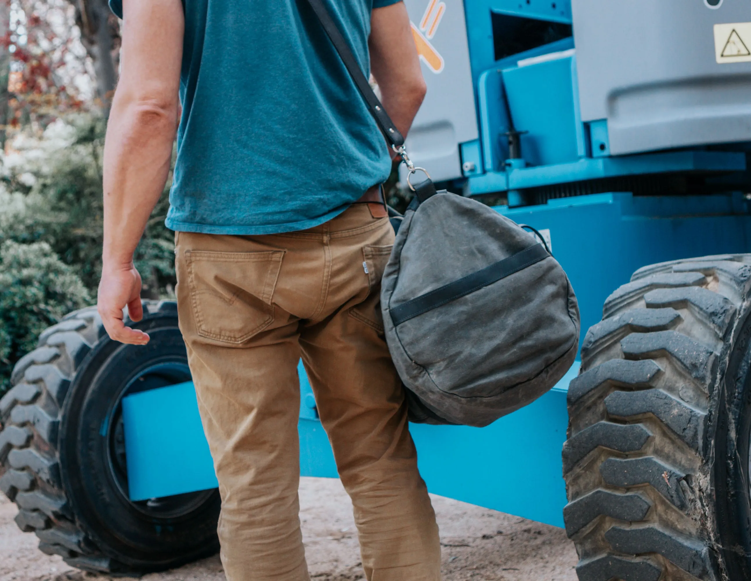 Waxed Canvas Duffel Bag with Leather Shoulder Strap