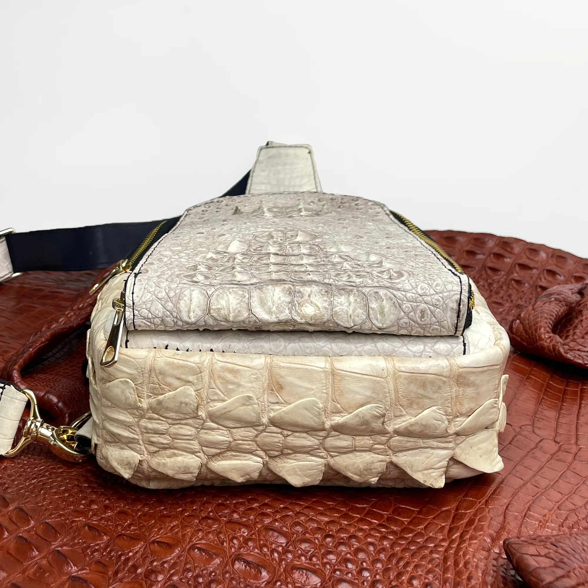 White Alligator Leather Crossbody Bag for Men Handmade (BUY 1 GET 1 WALLET) | BACKPACK-00