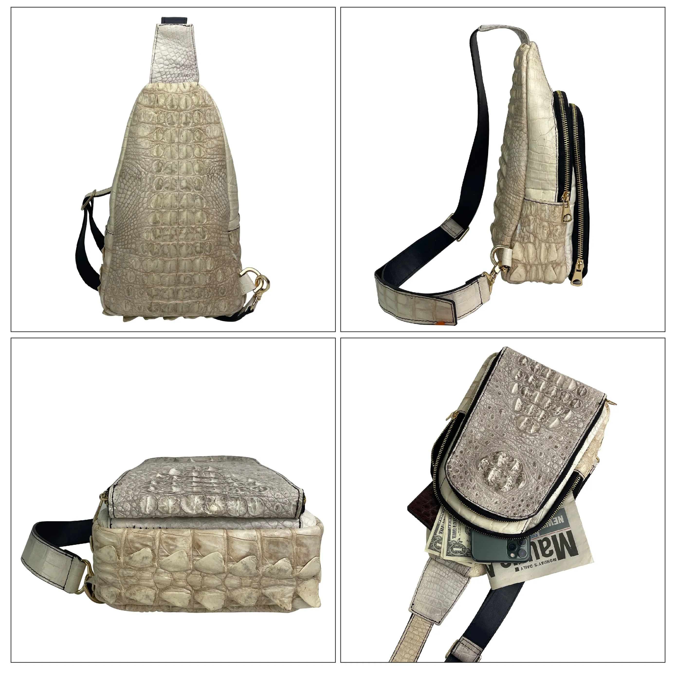 White Alligator Leather Crossbody Bag for Men Handmade (BUY 1 GET 1 WALLET) | BACKPACK-00