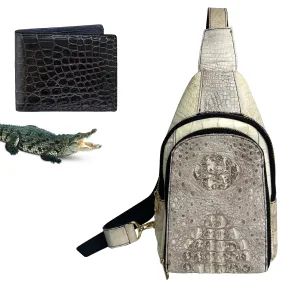 White Alligator Leather Crossbody Bag for Men Handmade (BUY 1 GET 1 WALLET) | BACKPACK-00