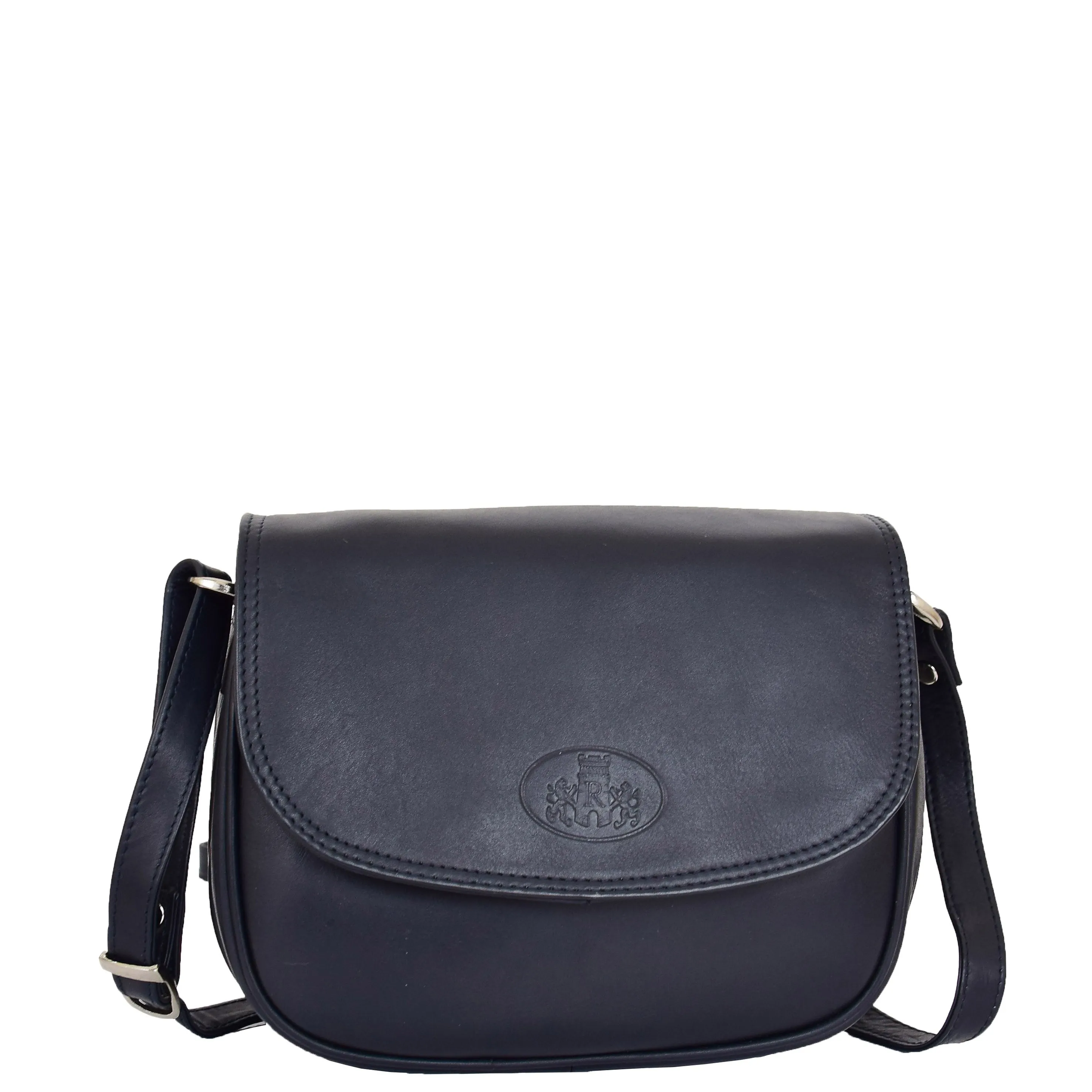 Womens Leather Cross Body Flap over Bag Athena Navy