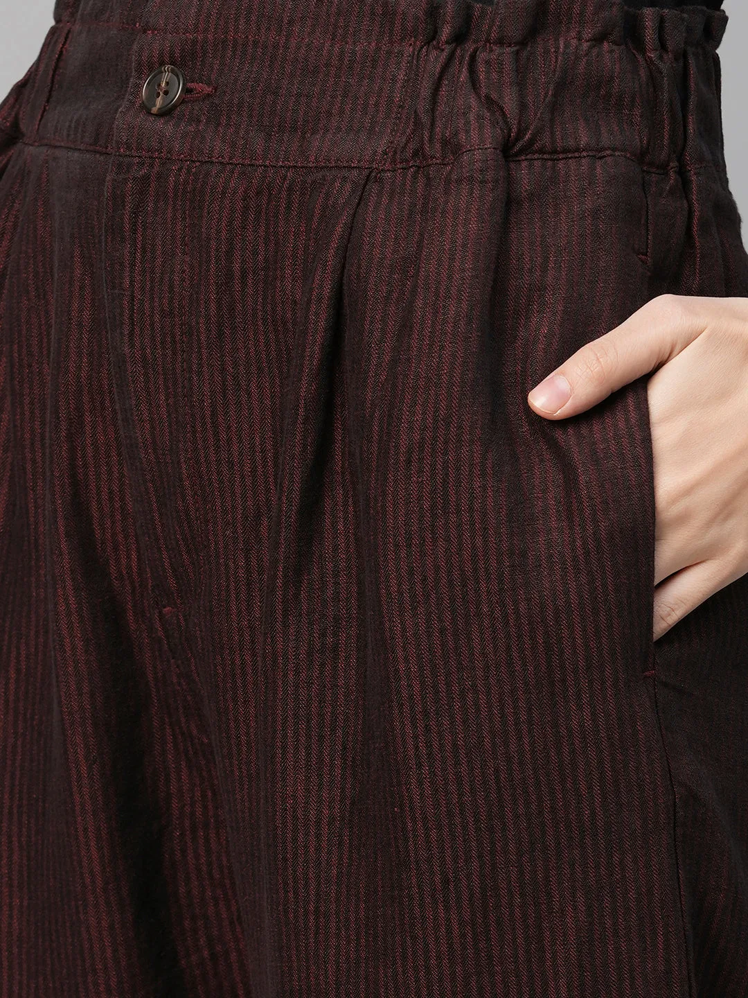 Women's Maroon Linen Regular Fit Pant