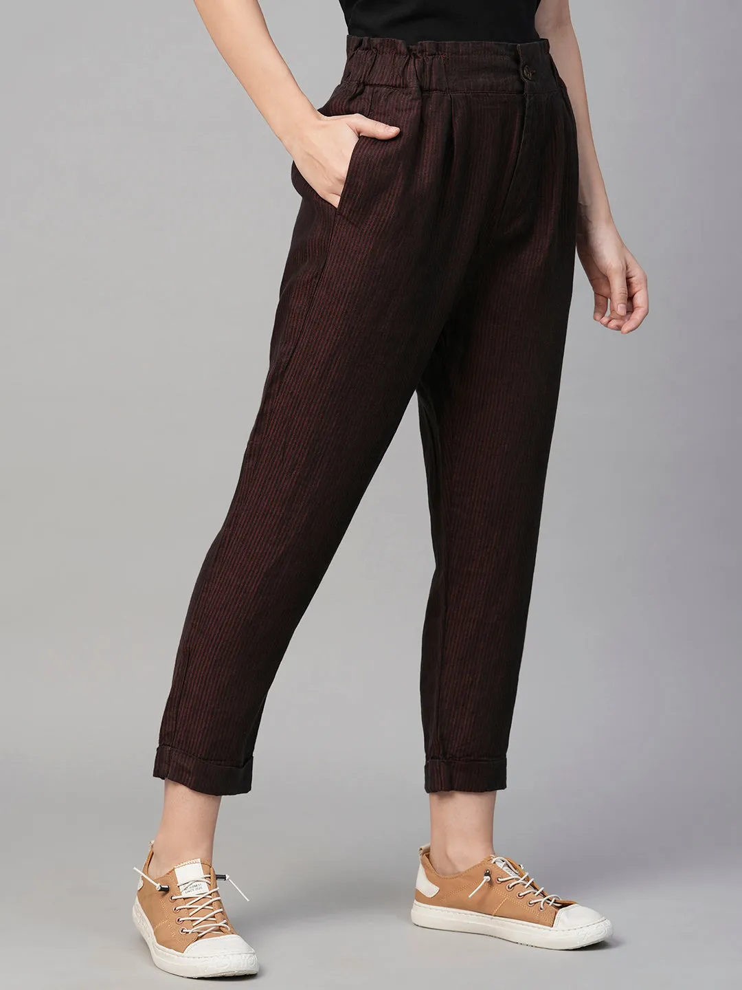 Women's Maroon Linen Regular Fit Pant