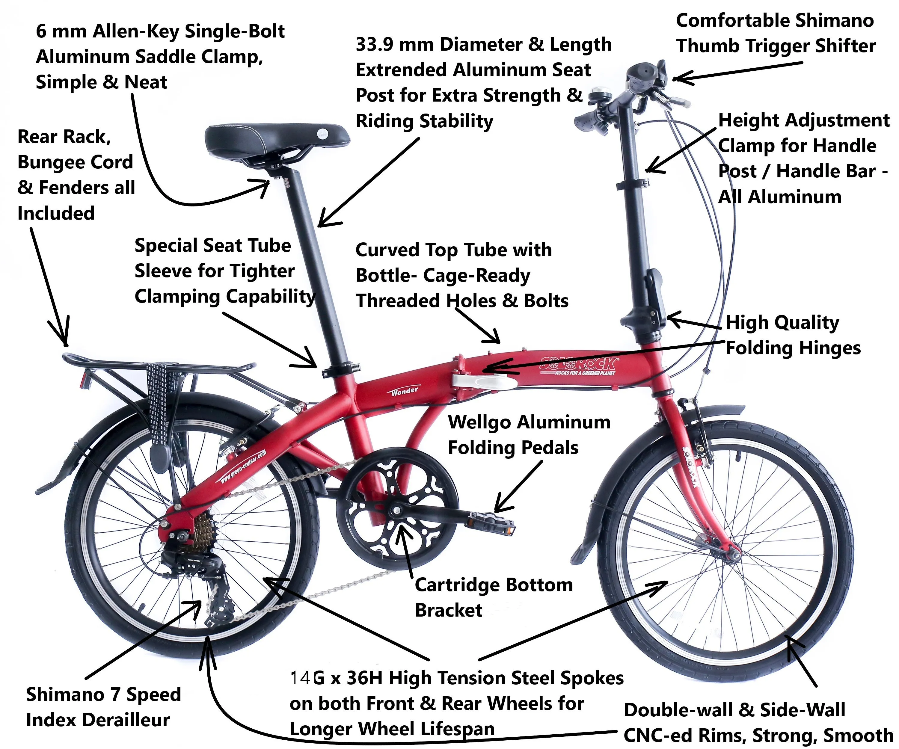 Wonder - SOLOROCK 20" 7 Speed Upgraded Steel Folding Bike