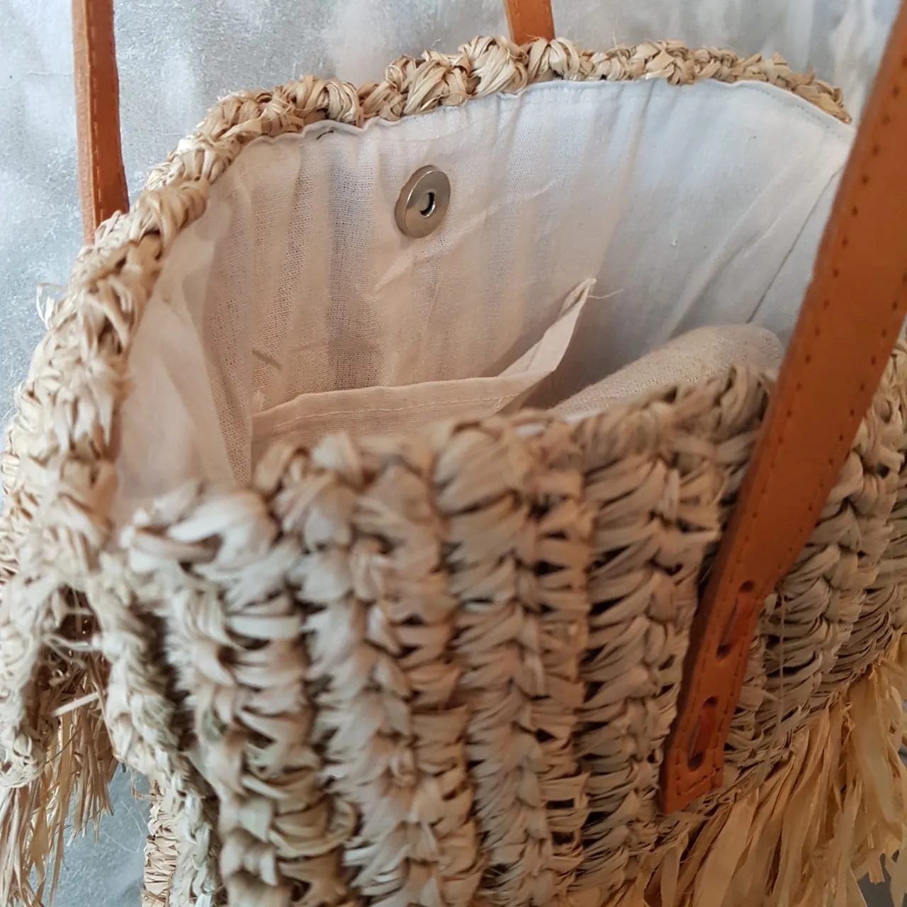 Woven Straw Grass Bag With Double Fringe In Black Or Natural Colors