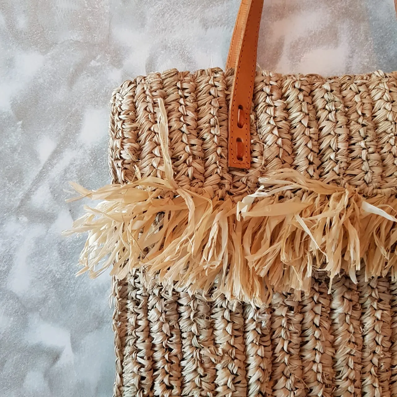 Woven Straw Grass Bag With Double Fringe In Black Or Natural Colors