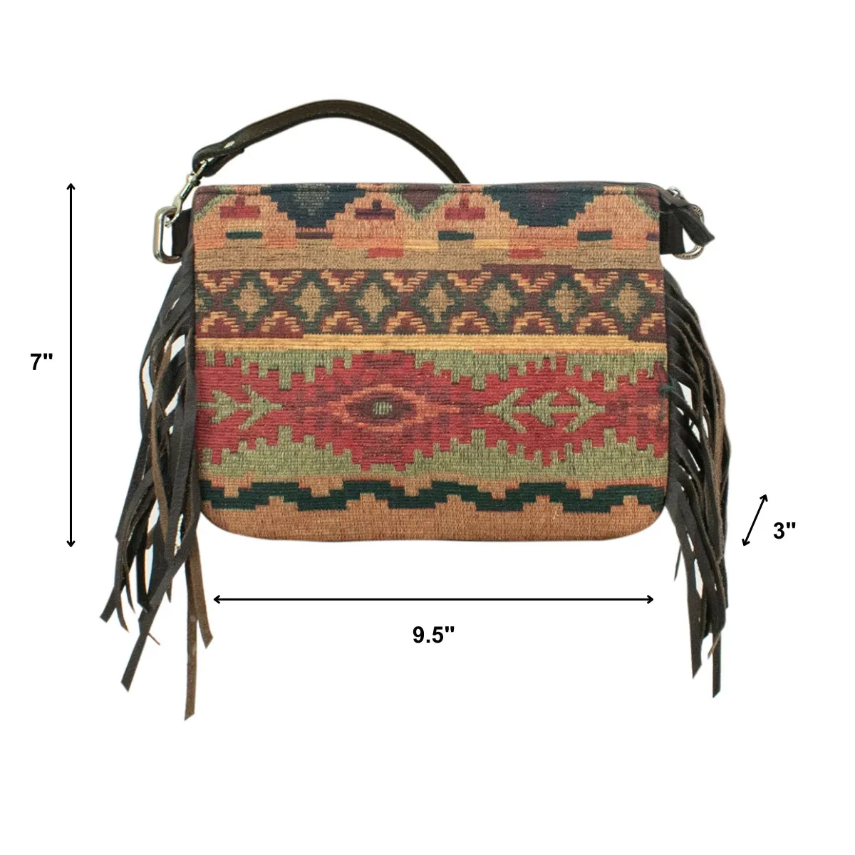 Woven Tapestry Zip-Top Shoulder Bag w/ Ultra Soft Leather