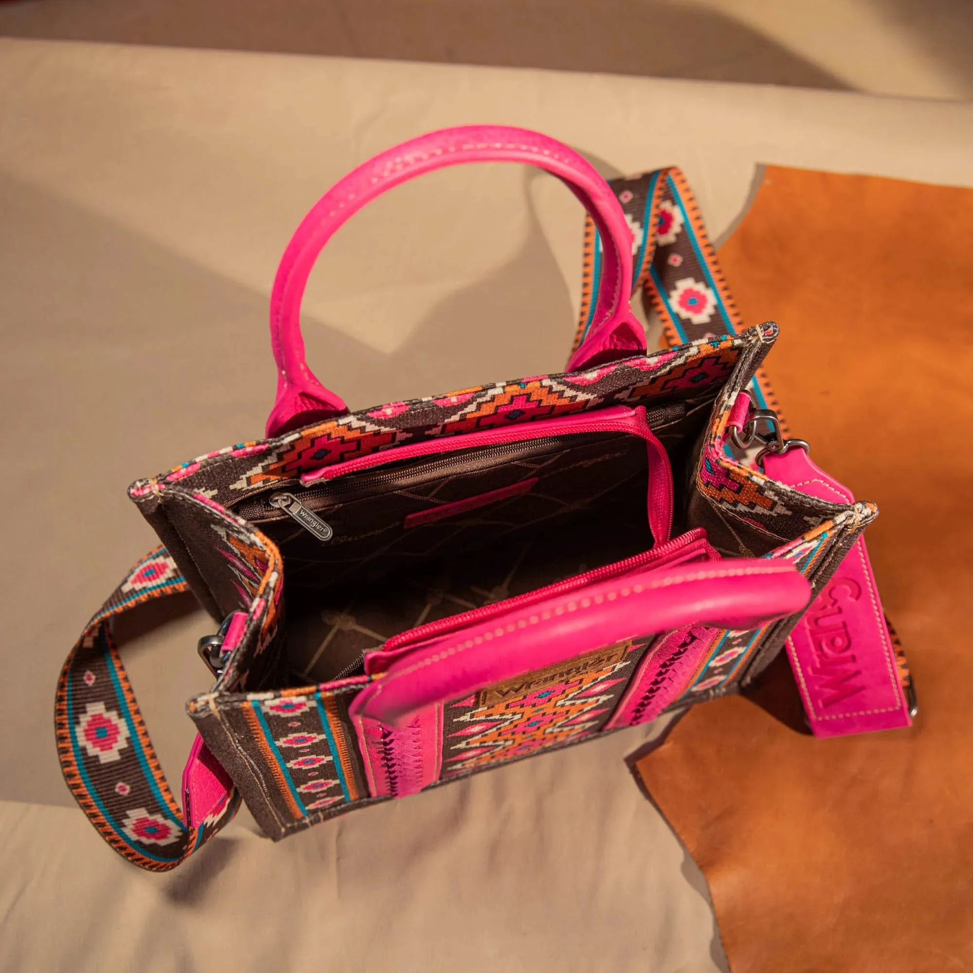 Wrangler Southwestern Print Small Canvas Tote/Crossbody - Hot Pink