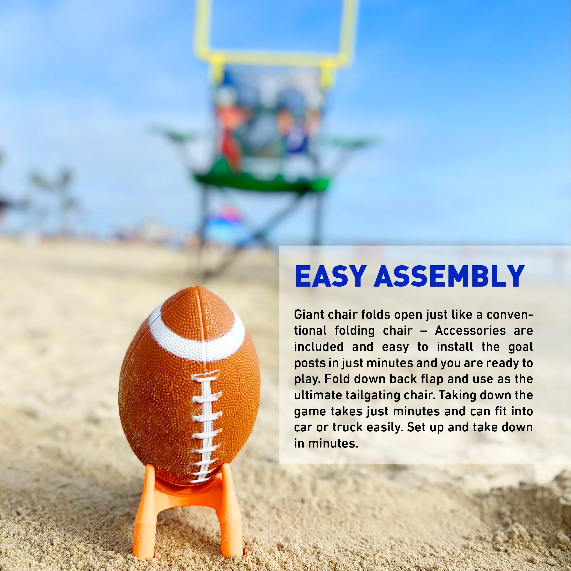 XXL Giant Football Toss Game & Tailgating Chair Combo - 8’ Tall - Outdoor Football Game for 2-4 people – Includes Footballs, Air Pump, Kicking Tee & Storage Bag – Tailgating, Backyard, Beach & Parks