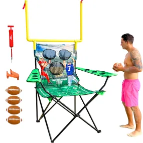 XXL Giant Football Toss Game & Tailgating Chair Combo - 8’ Tall - Outdoor Football Game for 2-4 people – Includes Footballs, Air Pump, Kicking Tee & Storage Bag – Tailgating, Backyard, Beach & Parks