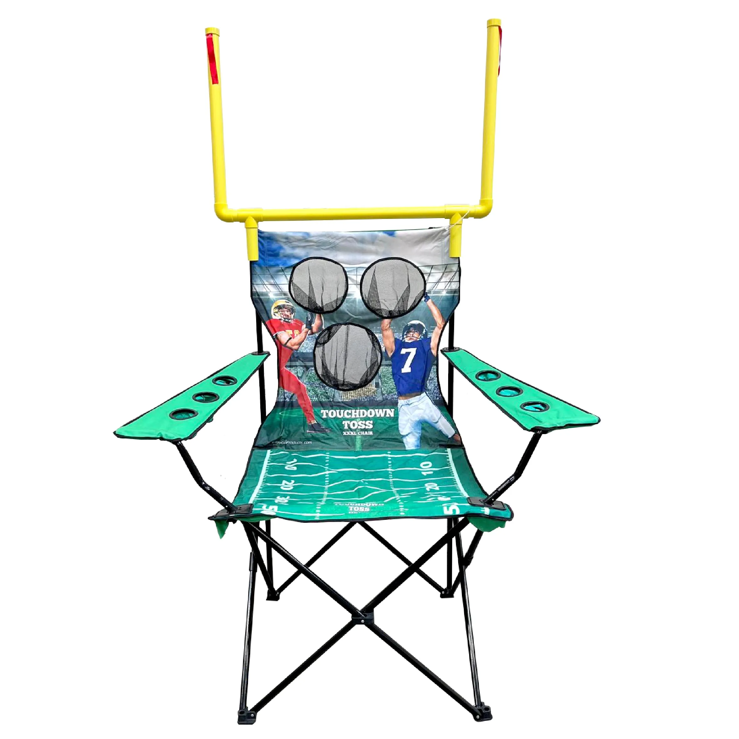 XXL Giant Football Toss Game & Tailgating Chair Combo - 8’ Tall - Outdoor Football Game for 2-4 people – Includes Footballs, Air Pump, Kicking Tee & Storage Bag – Tailgating, Backyard, Beach & Parks