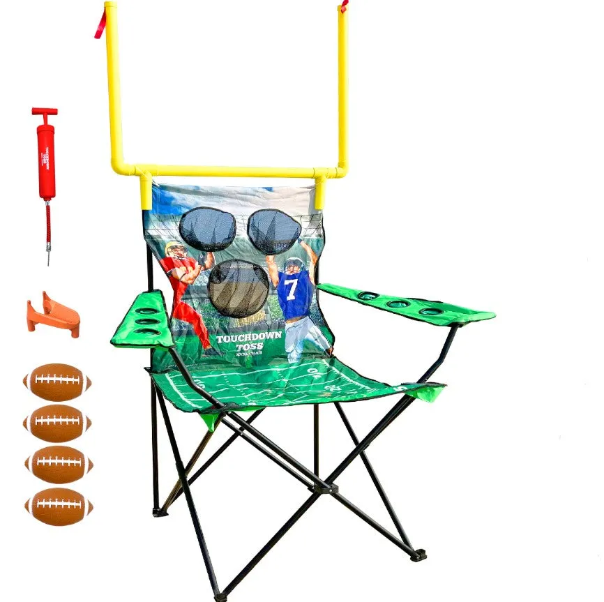 XXL Giant Football Toss Game & Tailgating Chair Combo - 8’ Tall - Outdoor Football Game for 2-4 people – Includes Footballs, Air Pump, Kicking Tee & Storage Bag – Tailgating, Backyard, Beach & Parks