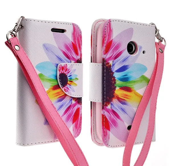 ZTE Z667 Case, Wrist Strap Magnetic Flip Fold[Kickstand] Pu Leather Wallet Case with ID & Card Slots - Vivid Sunflower